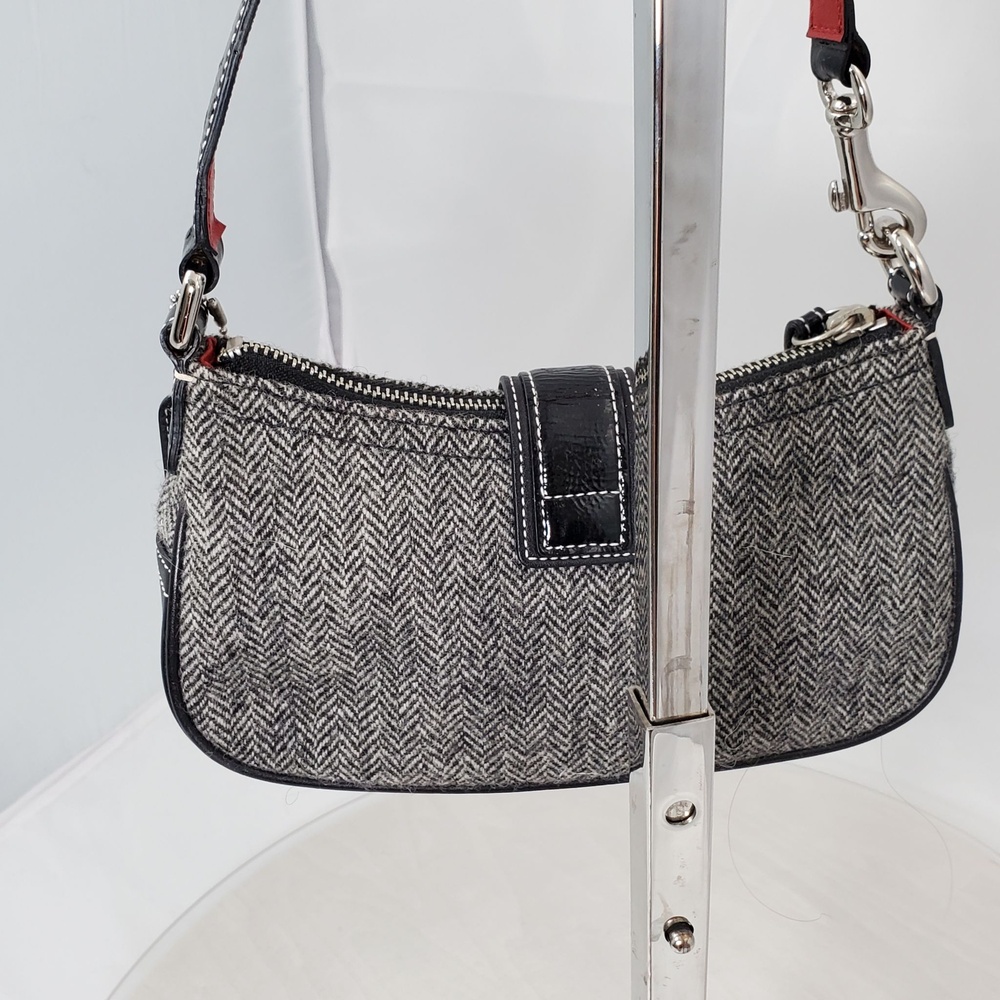 Vintage 2004 Y2K Coach Hamptons Herringbone Wool Leather Shoulder Bag Heart 1406 - Picture 12 of 16